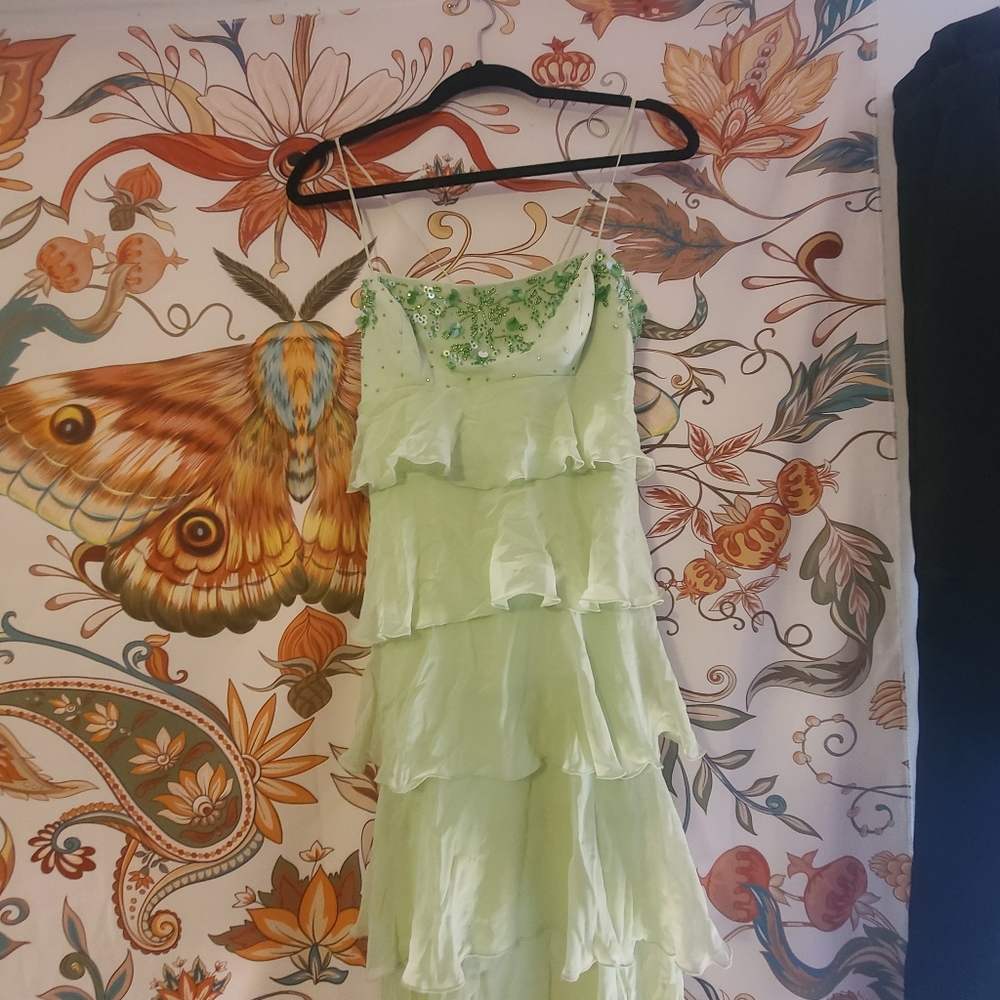 Y2k Fairycore Green Ruffle Corset Back Dress